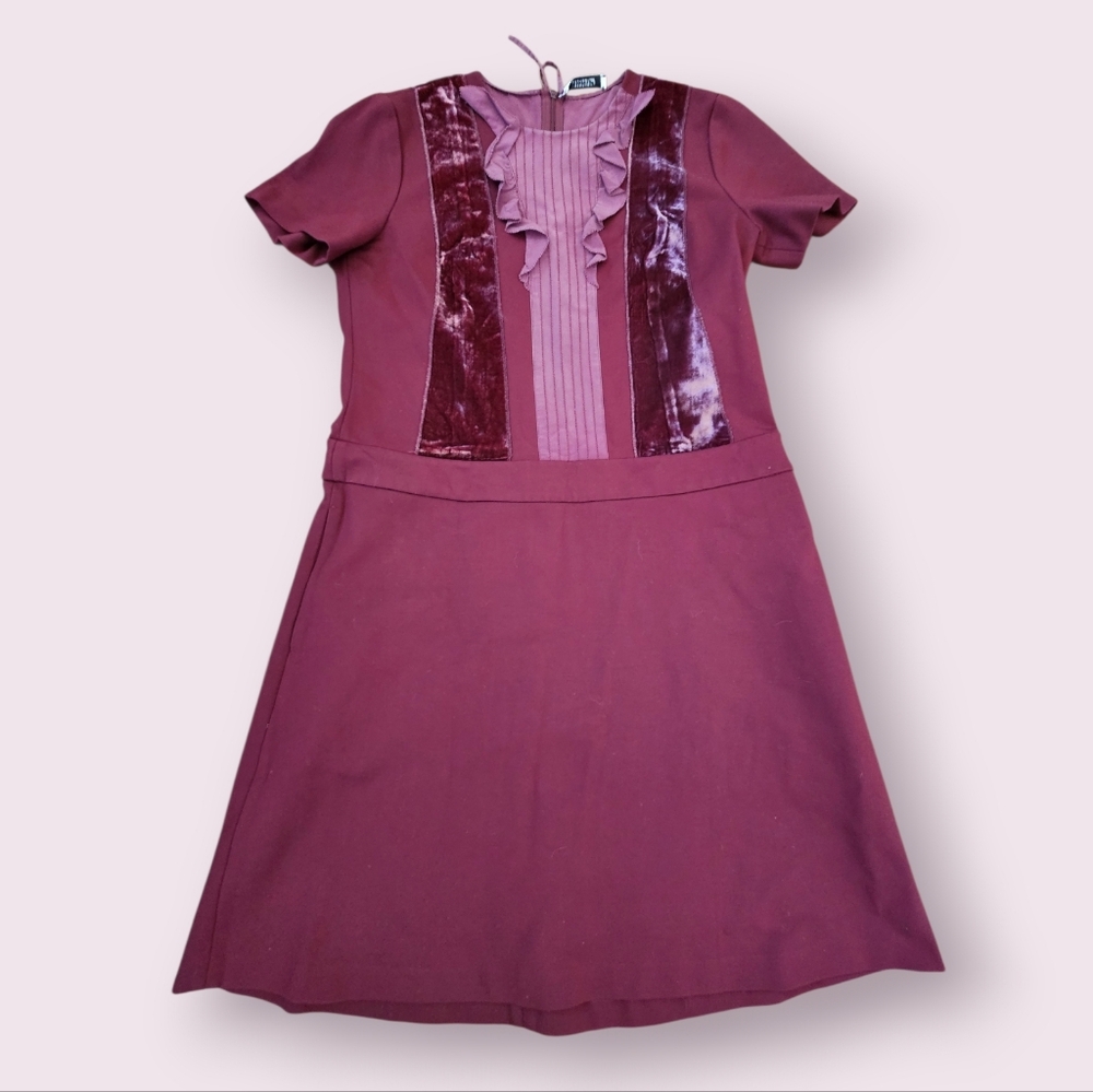 Dorothee Schumacher Poet Core Rouche Velvet Burgundy Mini Dress Sz‎ M-L